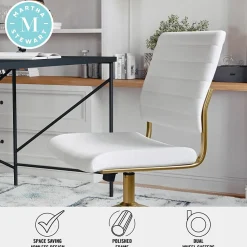 Martha Stewart Ivy Armless Faux Leather Swivel Office Chair, White/Polished Brass (CH2209211WHGLD)