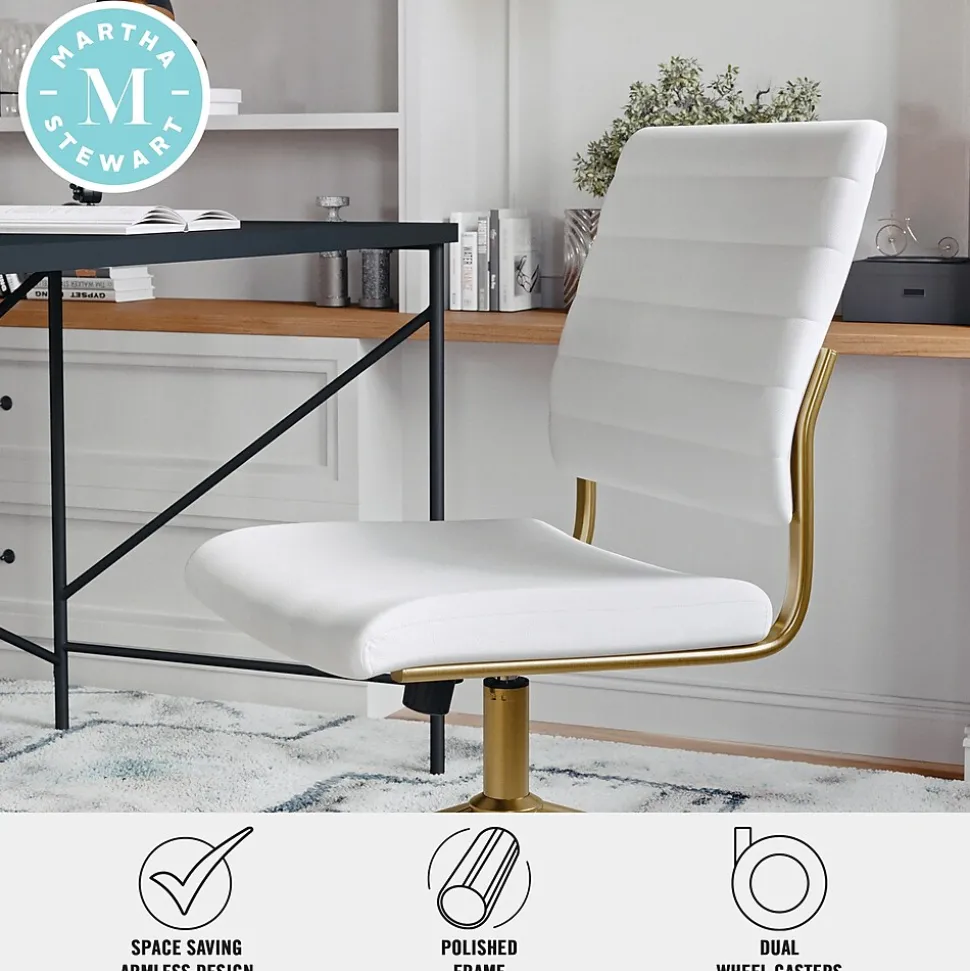 Martha Stewart Ivy Armless Faux Leather Swivel Office Chair, White/Polished Brass (CH2209211WHGLD)