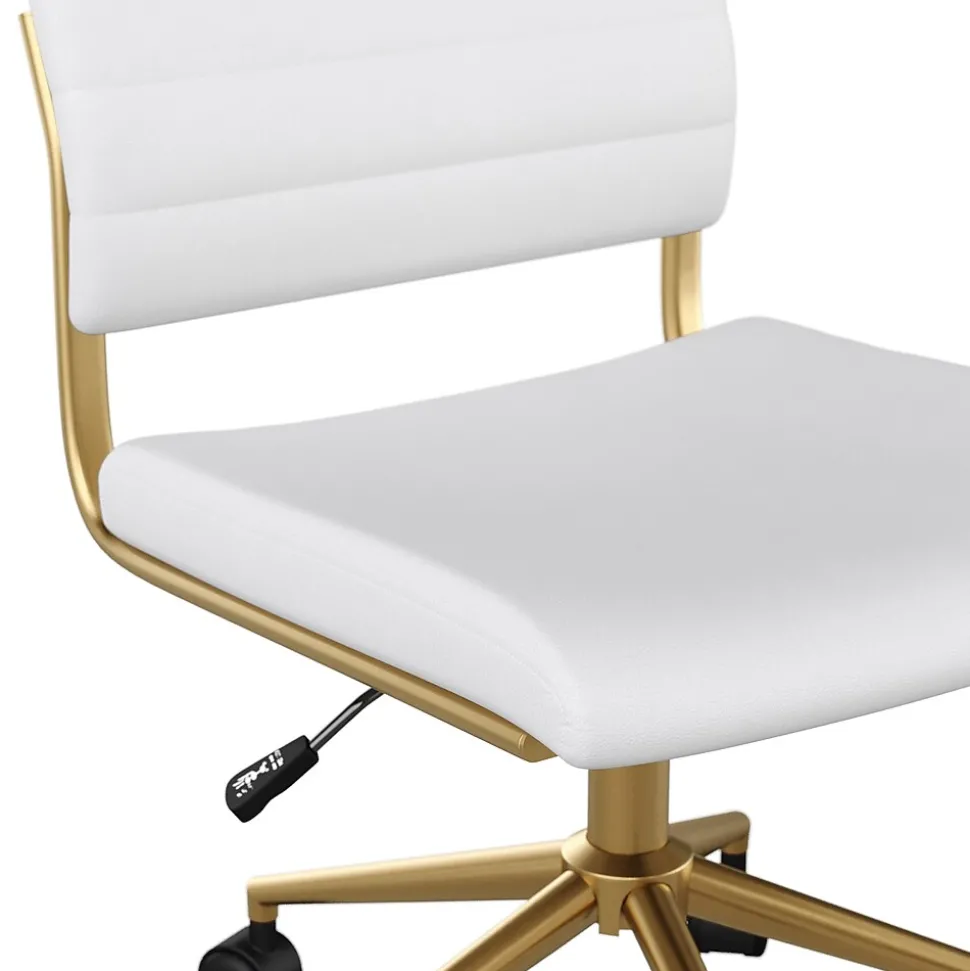 Martha Stewart Ivy Armless Faux Leather Swivel Office Chair, White/Polished Brass (CH2209211WHGLD)