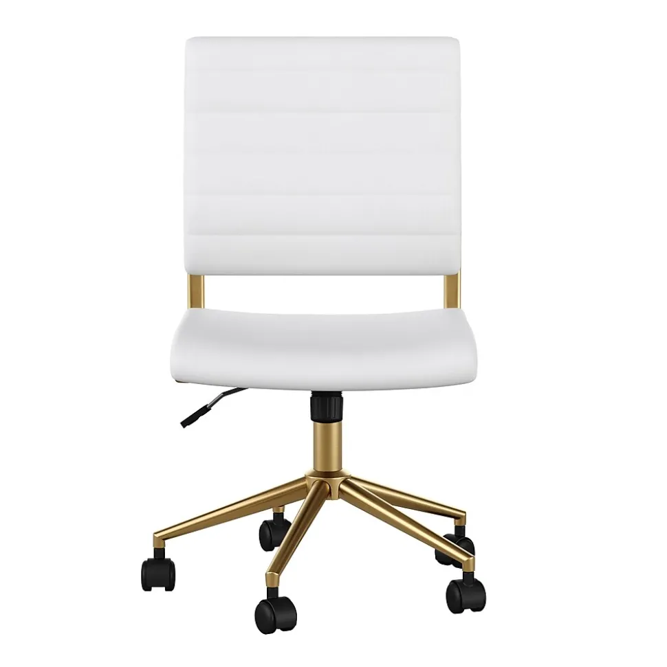 Martha Stewart Ivy Armless Faux Leather Swivel Office Chair, White/Polished Brass (CH2209211WHGLD)