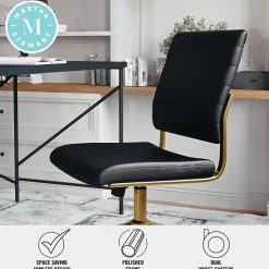 Martha Stewart Ivy Armless Faux Leather Swivel Office Chair, Black/Polished Brass (CH2209211BKGLD)