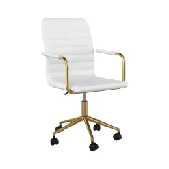 Martha Stewart Taytum Ergonomic Faux Leather Swivel Office Chair, White (CH142370WHGLD)
