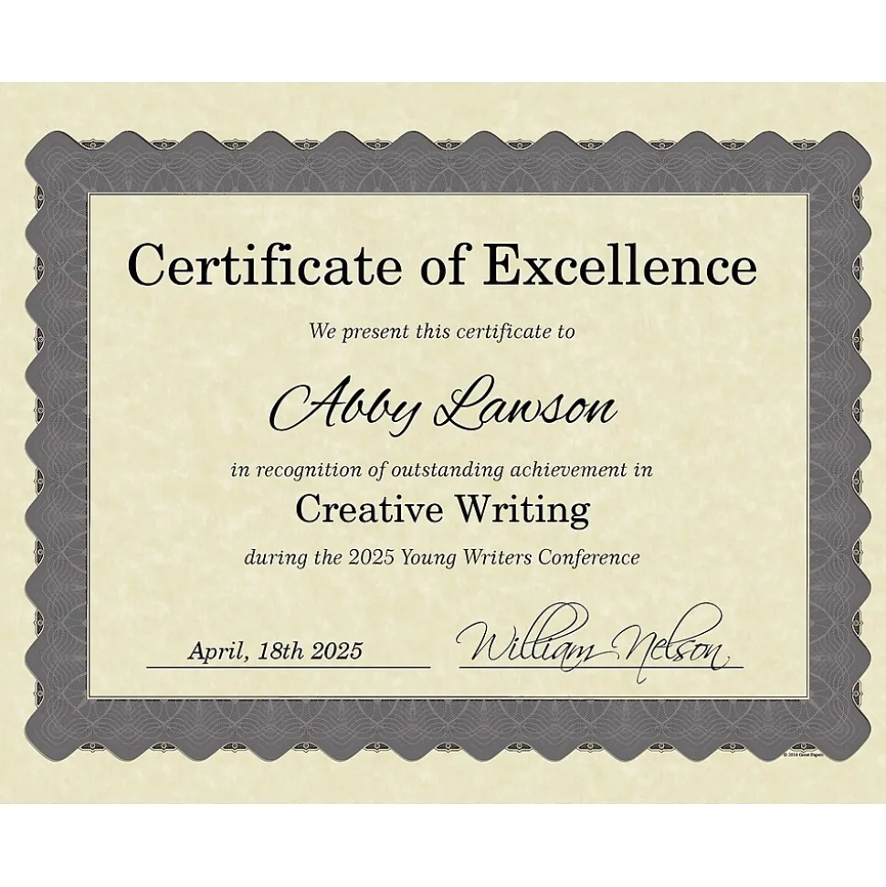 Masterpiece Studios Certificates, 8.5" x 11", Beige/Metallic Silver, 25/Pack (934325)