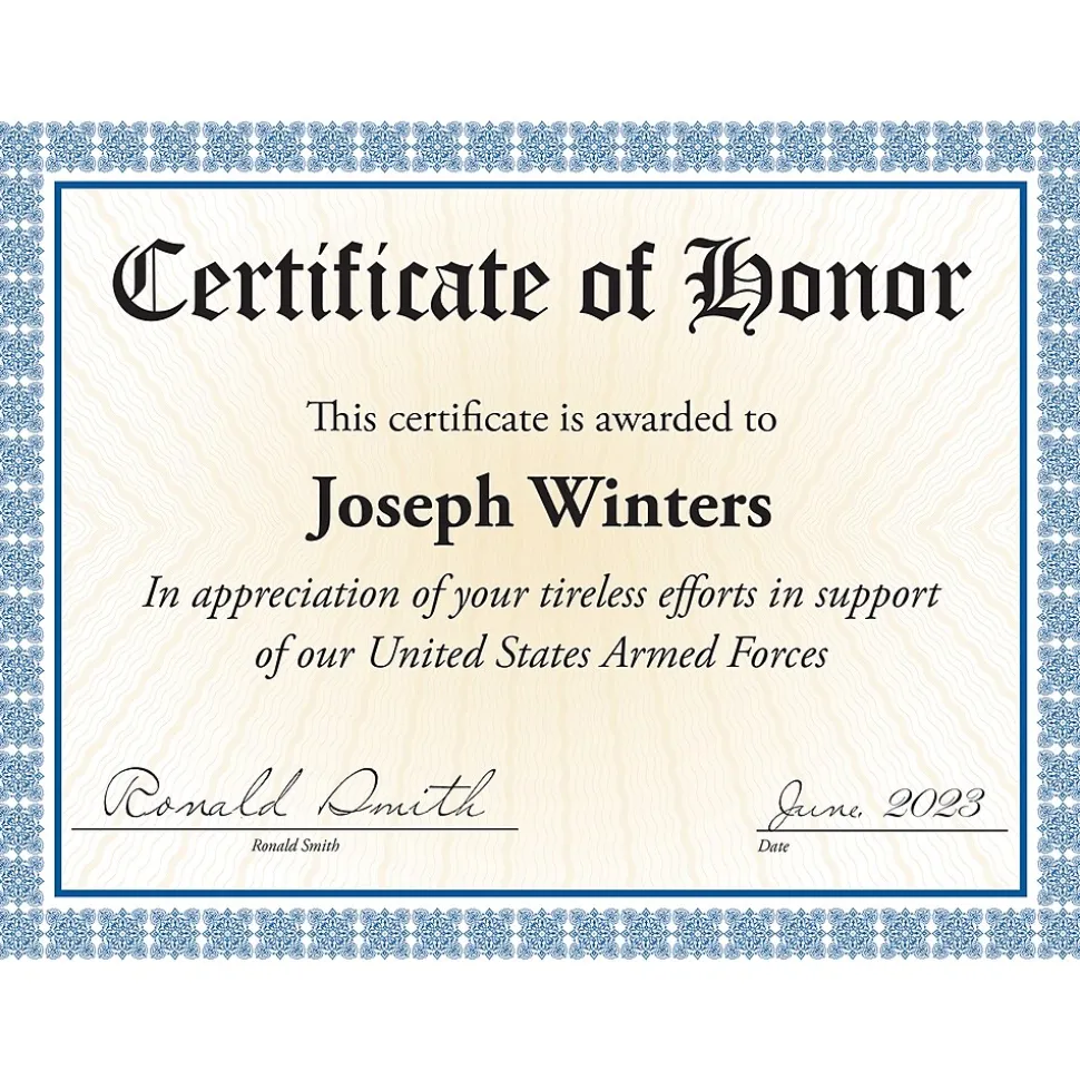 Masterpiece Studios Certificates, 8.5" x 11", Westminster Blue, 100/Pack (961032)