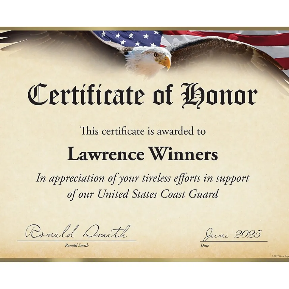 Masterpiece Studios Great Papers!® Flying Eagle with Gold Foil Certificate, 8.5"H x 11"W, 15 count (2017042)