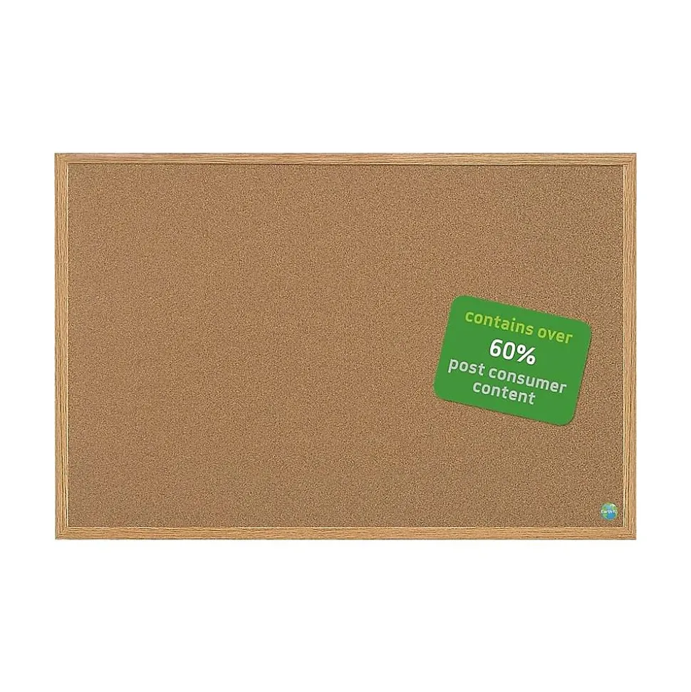 Mastervision Earth Cork Bulletin Board, Oak Frame, 4' x 3' (SB0720001233)