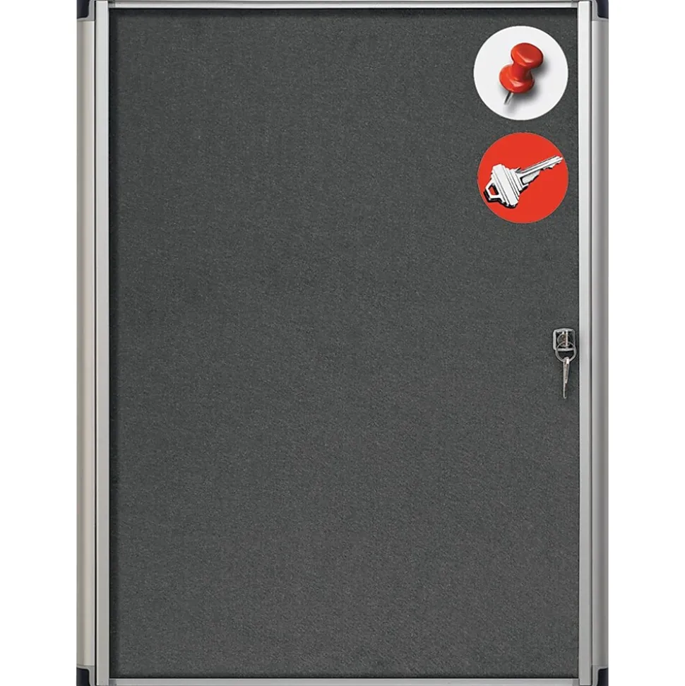 MasterVision® Slim-Line Enclosed Fabric Bulletin Board, Gray, 38" X 28" X 1 3/8" (VT630103690)