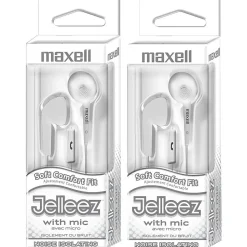Maxell Jelleez Soft Earbuds with Mic, White, 2/Bundle (MAX199728-2)