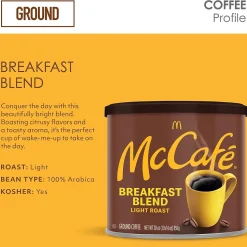 McCafe Breakfast Blend Ground Coffee, Light Roast, 30 Oz. (071526)