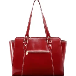 McKlein Aldora Ladies' Tote with Tablet Pocket, Top Grain Cowhide Leather, Red (97506)