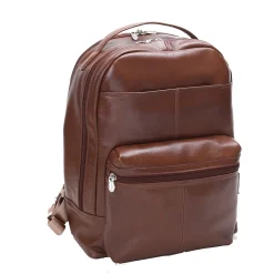 Mcklein Leather Dual Compartment Laptop Backpack, Parker, Pebble Grain Calfskin Leather, Brown (88554)