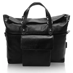 Mcklein Leather Roll Top Laptop Briefcase, Edgefield, Pebble Grain Calfskin Leather, Black (88755)