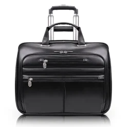 McKlein Limited Edition Laptop Rolling Briefcase, Black Leather (80505C)