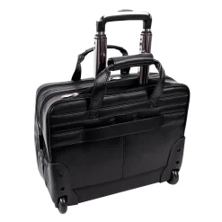 McKlein Limited Edition Laptop Rolling Briefcase, Black Leather (80505C)