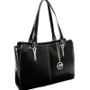 McKlein M Series, GLENNA, Genuine Cowhide Leather, Ladies' Tote with Tablet Pocket, Black (97555)