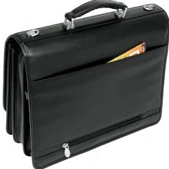 McKlein River North Triple Compartment Laptop Briefcase, Full Grain Cashmere Napa Leather, Black (43555)