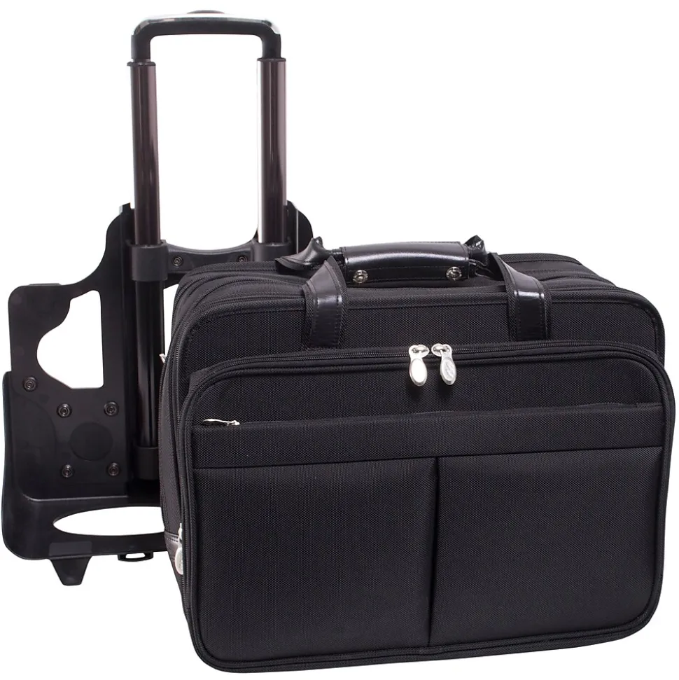 McKlein Roosevelt, Patented Detachable Wheeled Laptop Briefcase, Tech-Lite Ballistic Nylon, Black (74555)