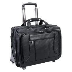 McKlein S Series Laptop Rolling Briefcase, Black Leather (15705)
