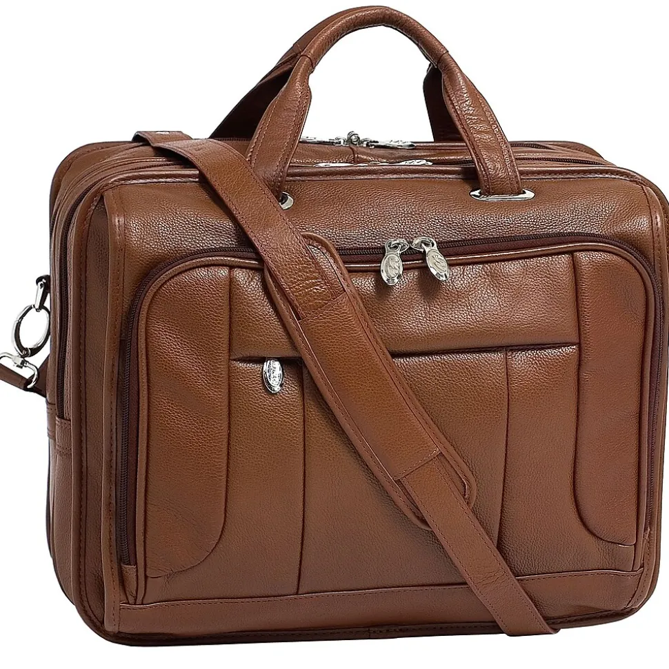McKlein S Series, RIVER WEST, Pebble Grain Calfskin Leather, Fly-Through Checkpoint-Friendly Laptop Briefcase, Brown (15714)