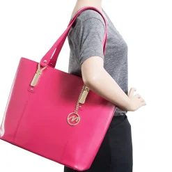 McKlein SAVARNA Fuchsia Genuine Leather Tote with Tablet Pocket, Large (97573)