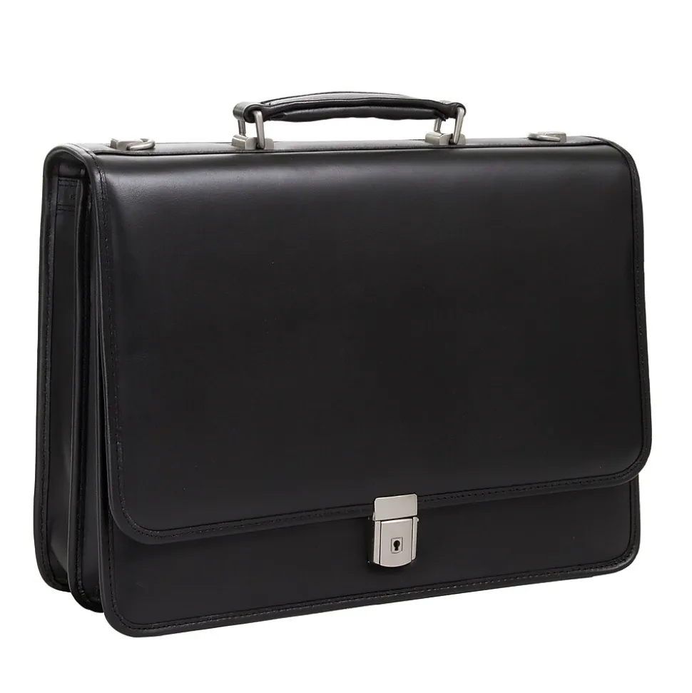McKlein V Series, LEXINGTON, Top Grain Cowhide Leather,Flapover Double Compartment Briefcase, Black (83545)