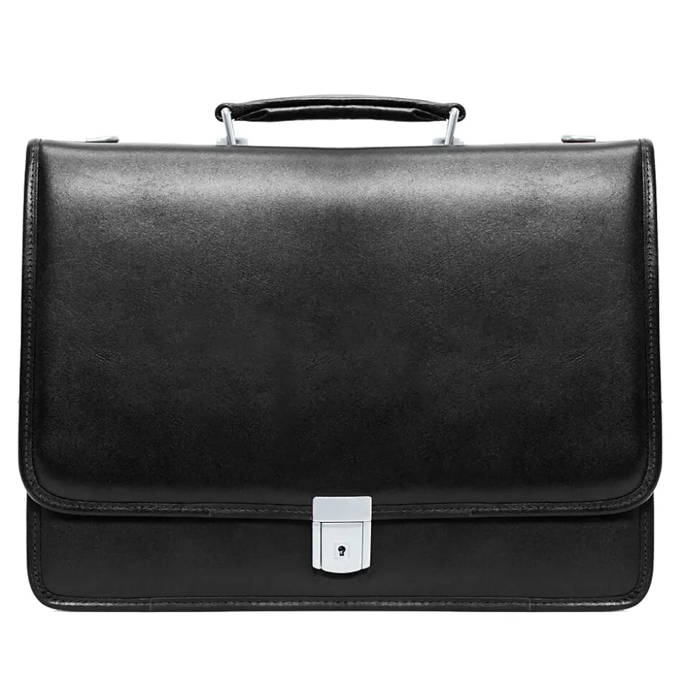 McKlein V Series, LEXINGTON, Top Grain Cowhide Leather,Flapover Double Compartment Briefcase, Black (83545)