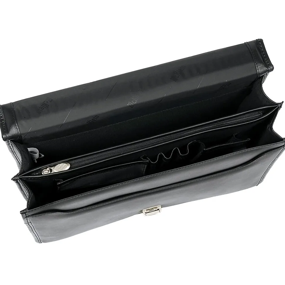 McKlein V Series, LEXINGTON, Top Grain Cowhide Leather,Flapover Double Compartment Briefcase, Black (83545)