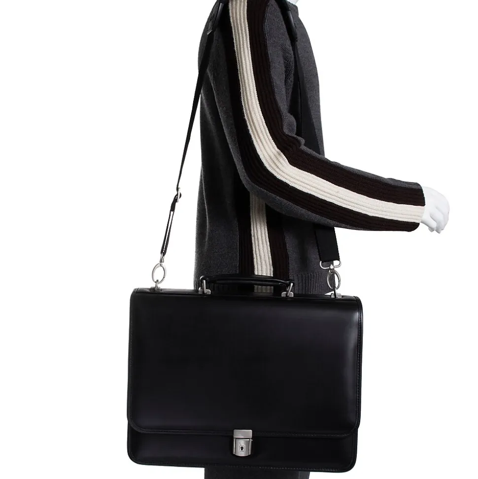 McKlein V Series, LEXINGTON, Top Grain Cowhide Leather,Flapover Double Compartment Briefcase, Black (83545)