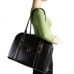 McKlein W Series Laptop Briefcase, Black Trimmed In Sand Leather (96525)