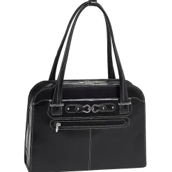 McKlein W Series Oak Grove Ladies' Laptop Handbag, Black Trimmed In Sand Leather (96635)