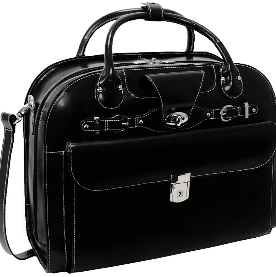 McKlein W Series, ROSEVILLE, Genuine Cowhide Leather, Checkpoint-Friendly Detachable Wheeled Laptop Briefcase, Black (96645)