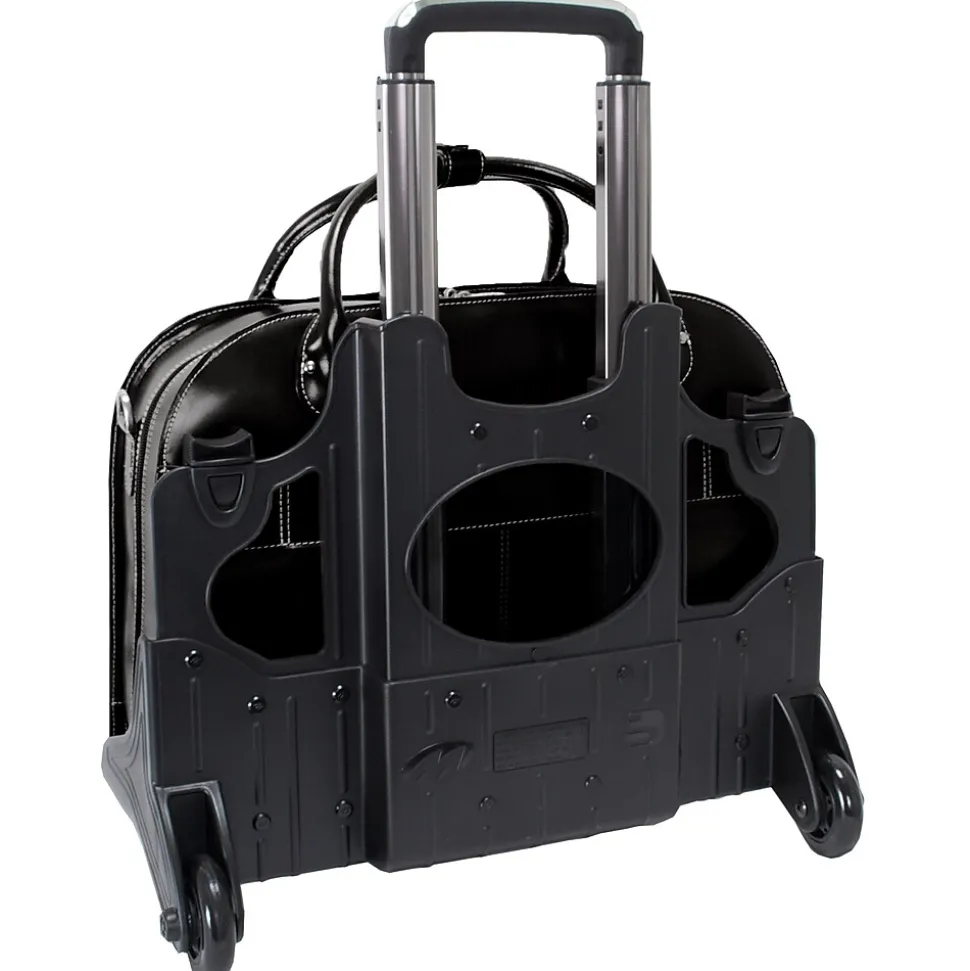 McKlein W Series, ROSEVILLE, Genuine Cowhide Leather, Checkpoint-Friendly Detachable Wheeled Laptop Briefcase, Black (96645)