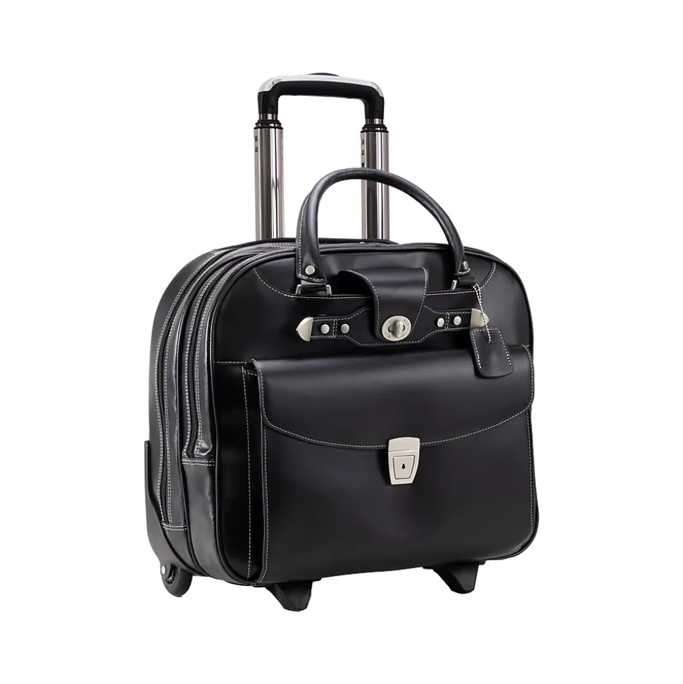 McKleinUSA DENALI 15" Leather Rolling Laptop Bag, Black (99705)
