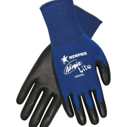 MCR SAFETY® Ninja® Lite Polyurethane Coated Palm and Fingertip Dipped Gloves, Blue, Medium, 12/Pair