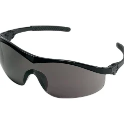 MCR Safety Storm® Lightweight Safety Glasses, Wrap-around Frame, Scratch Resistant, Ratchet Temples, Black Frame, Gray Lens
