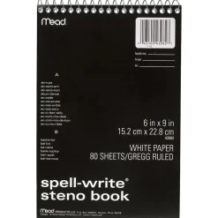 Mead Spell Write Steno Book, 6" x 9", Gregg Ruled, 80 Sheets/Pad (43082)
