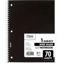 Mead 1-Subject Notebook, 8.0" x 10.5", Wide Ruled, 70 Sheets, Black (05510AA5)