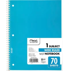 Mead 1-Subject Notebook, 8.0" x 10.5", Wide Ruled, 70 Sheets, Blue (05510AY7)
