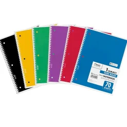 Mead 1-Subject Notebooks, 8" x 10.5", Wide Ruled, 70 Sheets, Assorted Colors, 6/Bundle (MEA05510-6)