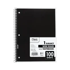 Mead 1-Subject Notebooks, 7.5" x 10.5", Wide-Ruled, 100 Sheets, Assorted Colors, 24/Carton (MEA05514CT)