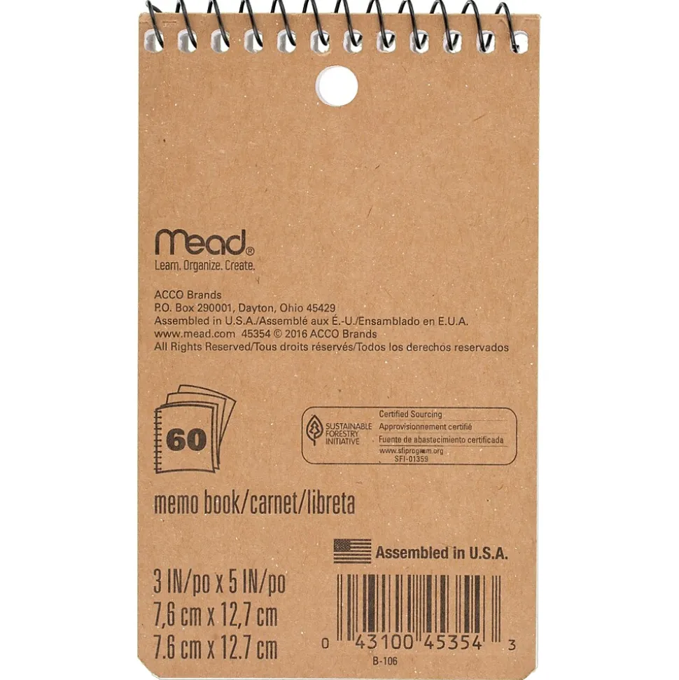 Mead 1-Subject Notebooks, 3" x 5", College Ruled, 60 Sheets, Assorted Colors (45354)