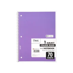 Mead 1-Subject Notebooks, 8" x 10.5", College Ruled, 70 Sheets (MEA05512)