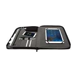 M-Edge Wireless Charging Faux Leather Padfolio with Zipper Closure, Black (UN1-PP-PU-B)