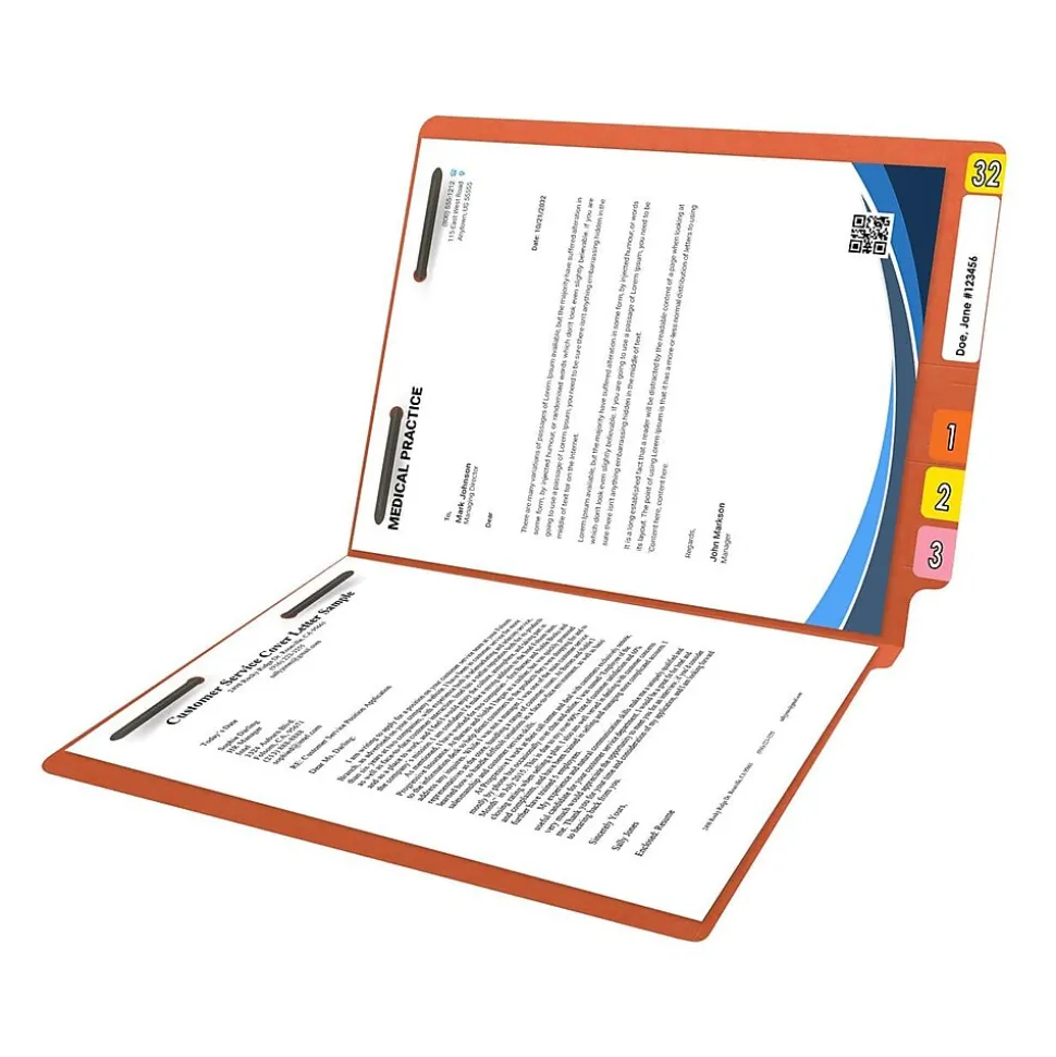 Medical Arts Press Reinforced End Tab File Folder, Straight Cut, Letter-Size, Orange, 50/Box (S-01602-ORG)