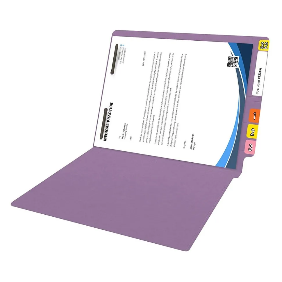 Medical Arts Press Reinforced End Tab File Folder, Straight Cut, Letter-Size, Lavender, 50/Box (S-01501-LAV)