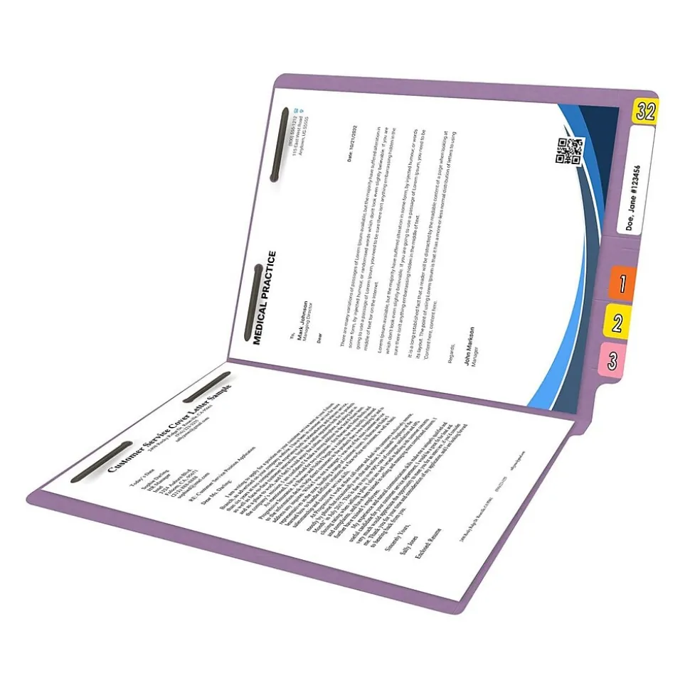 Medical Arts Press Reinforced End Tab File Folder, Straight Cut, Letter-Size, Lavender, 50/Box (S-01502-LAV)