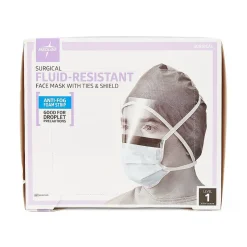 Medline ASTM L1 Surgical Mask with Anti-Fog Eye Shield with Ties, Blue, 25/Box, 4 Boxes/Carton (NON27405)