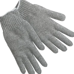 Memphis Gloves® String Knit Gloves, Cotton/Polyester, Hemmed Cuff, L Size, Grey, 12 Pair