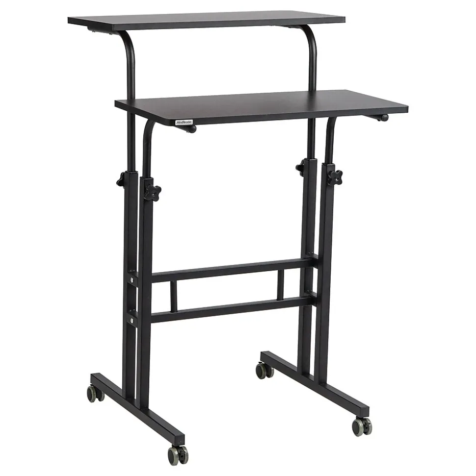 Mind Reader 27.5"- 39" Mobile Adjustable Sit/Stand Desk, Black (SDROLLXL-BLK)