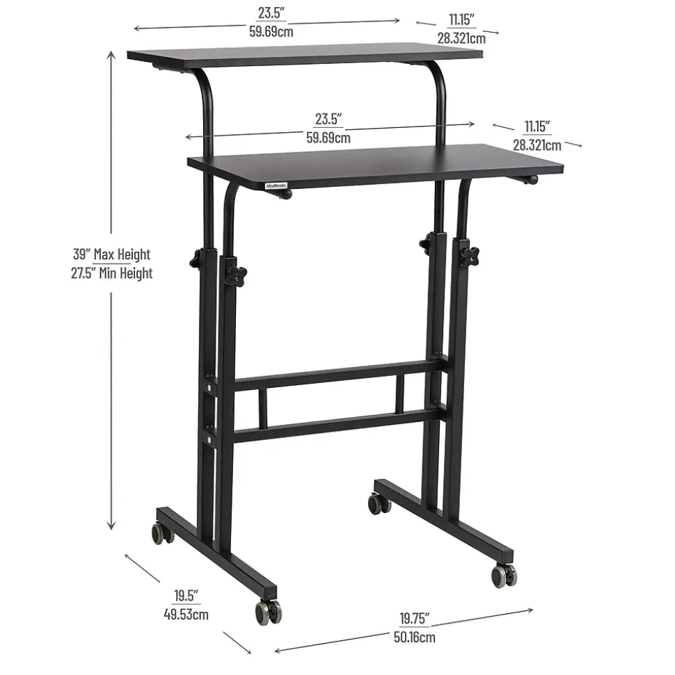 Mind Reader 27.5"- 39" Mobile Adjustable Sit/Stand Desk, Black (SDROLLXL-BLK)
